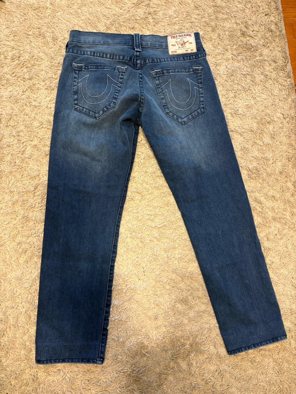 True Religion Men's Indigo Slim Jeans with Signature Back Pockets